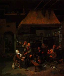 Lustige Bauerngesellschaft In Einem Wirtshaus by Cornelis Dusart