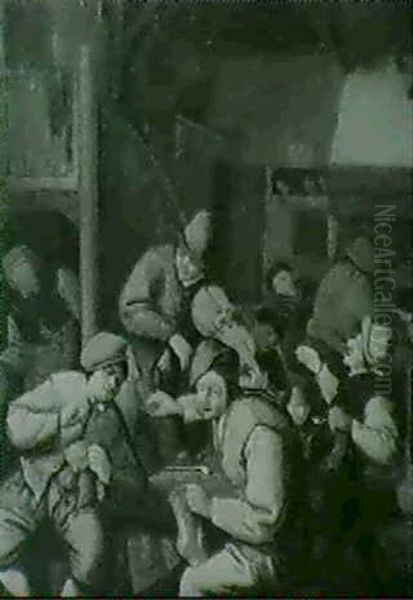 An Interior Of A Tavern With Peasants Drinking And A Fiddler Playing - view 1