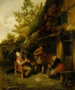 Bauern Vor Einem Wirtshaus by Cornelis Dusart
