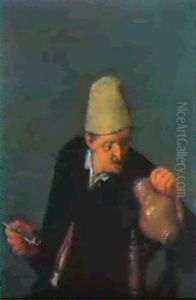 A Peasant Holding A Wine Jug And A Pipe