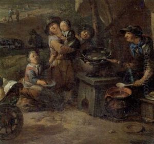 Scene De Kermesse Villageoise by Cornelis Dusart