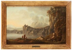 Italieniserande Landskap Med Eremit Vid En Grotta