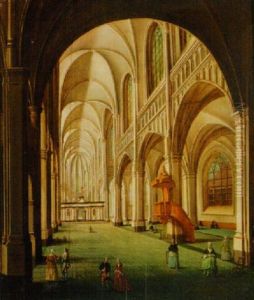 A Church Interior With Figures by Jean-Baptiste Dusillion