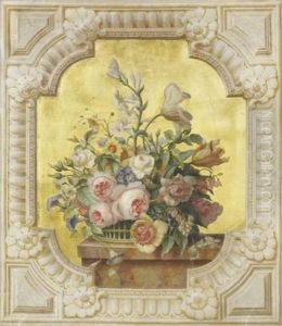 Vase De Fleurs Sur Un Entablement Sur Fond Or by Auguste Dussauce