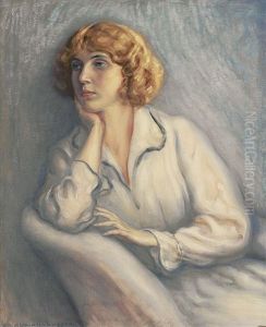 Halbfigurliches Portrait Einer Jungen Blonden Frau by Eduard Adrian Dussek