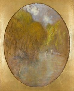Waldpartie Mit Badenden Frauen In Einem Weiher by Eduard Adrian Dussek