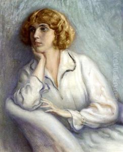 Portrait Of A Young Woman In White by Eduard Adrian Dussek