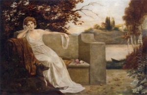 A Lady In An Arcadian Landscape by Eduard Adrian Dussek