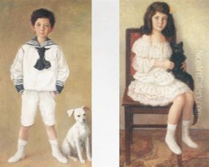 Portrait Of A Young Boy Wearing A Sailor Suit, A Small Dog At His Feet