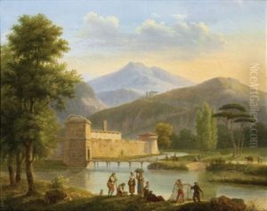 Paysage Montagneux Avec Un Chateau Au Bord D'une Riviere Paysage Montagneux Avec Un Chateau Au Bord D'une Riviere