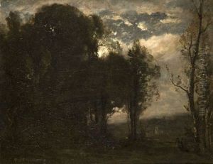 Lisiere De Bois, Effet De Lune by Henri Joseph Constant Dutilleux