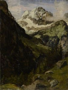 Montagne Et Vallee En Suisse by Henri Joseph Constant Dutilleux