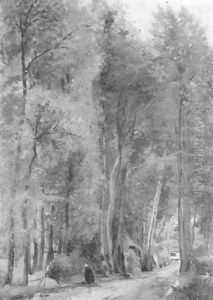 Vers La Rue De Cambions Pres Du Bourg De Fleurboix, Pas-de-calais; Effet Gris by Henri Joseph Constant Dutilleux