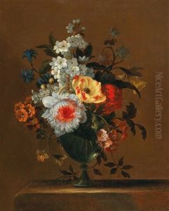 A Flower Still Life In A Glass Vase by Charles Gilles Dutillieu