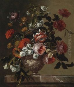 Ein Stillleben Von Rosen, Chrysanthemen, Mohn Und Anderen Blumen