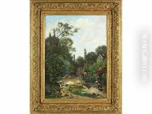 Lavandieres Sur La Riviere D'aven A Pont Aven by Henri Dutzschold