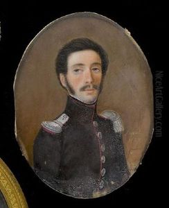 An Officer, Wearing Black Coatee With Silver Buttons And Piped With Red, Epaulette And Contre-epaulette