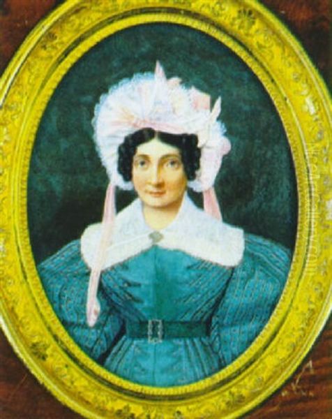 Bildnis Einer Jungen Frau In Grunblauem Kleid Und Rose Haube - view 1