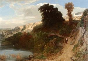 Gebirgige, Italienische Landschaft Mit Kapuzinermonch Auf Dem Weg Zum Kloster