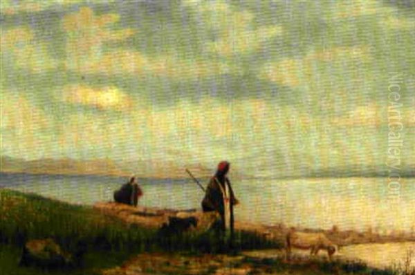 Arabische Hirten Mit Schafen An Einem See - view 1