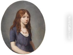 Portrait Of A Young Girl, Half-length, In A Blue Dress And Rosequartz Necklace by Francois Duval