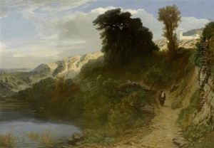 Weite Landschaft Mit Einem Kloster Im Hintergrund by Francois Duval