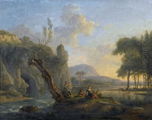 Abendliche Flusslandschaft Mit Pastorale - view 1
