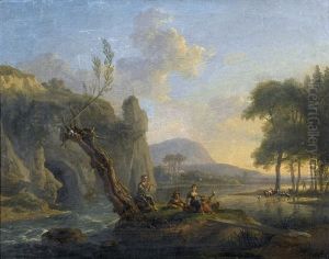 Abendliche Flusslandschaft Mit Pastorale Abendliche Flusslandschaft Mit Pastorale