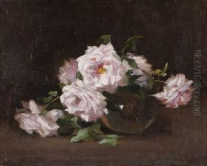 Still Life - Pink Roses In A Vase by Fannie Eliza Duvall