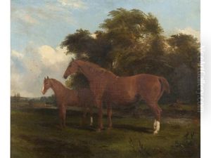 Suffolk Mare And Foal By A River Bank Suffolk Mare And Foal By A River Bank