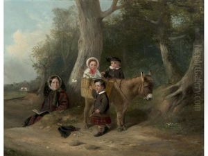 Portrait Of The Biddell Children Of Playford Together With Their Nursemaid And A Donkey Before Pogson's Farm, Playford (+ Their Nursemaid And A Donkey Before Pogson's Farm, Playford) Portrait Of The Biddell Children Of Playford Together With Their Nursemaid And A Donkey Before Pogson's Farm, Playford (+ Their Nursemaid And A Donkey Before Pogson's Farm, Playford)
