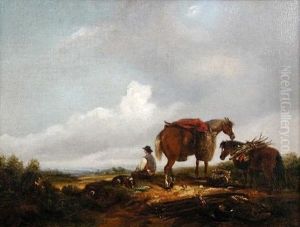A Woodsman With Horses Carrying Firewood by John Duvall
