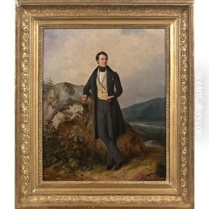 Portrait D'homme Decore De La Legion D"honneur Dans Un Paysage by Pierre Duval-Lecamus