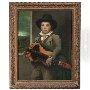 Portrait Of A Boy With Hurdy-gurdy by Frank Duveneck