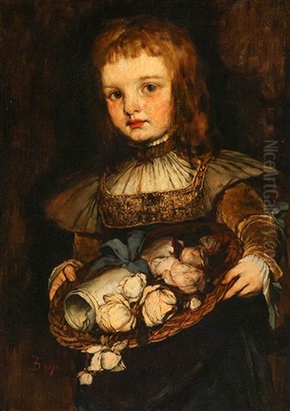 Girl With Basket Of Flowers - view 1