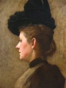 Profile Portrait Of A Woman With A Dark Hat by Frank Duveneck