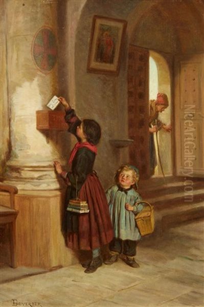 Au Bon Dieu - Two Children With A Prayer Sheet - view 1