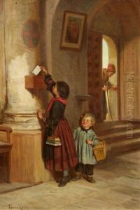 Au Bon Dieu - Two Children With A Prayer Sheet by Duverger, Theophile Emmanuel