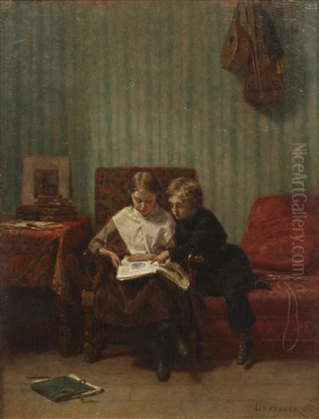 Two Children Reading In An Interior - view 1