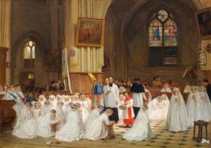 Figures In A Cathedral Interior Being Confirmed by Duverger, Theophile Emmanuel