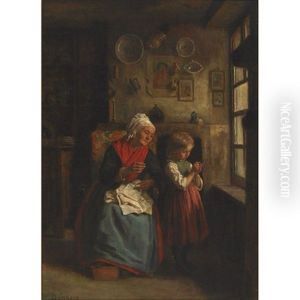 Threading Grandmother's Needle by Duverger, Theophile Emmanuel