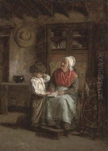 The Reading Lesson by Duverger, Theophile Emmanuel