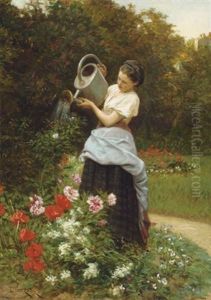 Tending The Garden by Duverger, Theophile Emmanuel