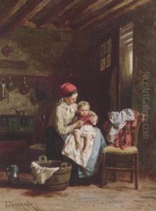 A Mother And Child At Home by Duverger, Theophile Emmanuel