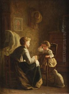 A Mother And Childin An Interior by Michel Arnoux