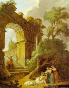 Lavanderas En Un Paisaje Con Ruinas by Duverger, Theophile Emmanuel