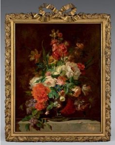 Bouquet De Fleurs Dans Un Vase Sur Un Entablement (2 Works) by Henri Duvieux