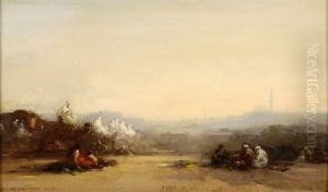 Orientalische Marktszene Im Hintergrund Stadtansicht