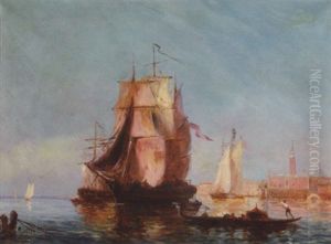 A View Of The Grand Canal With Shipping In The Foreground by Henri Duvieux