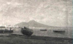 Bucht Von Neapel Mit Vesuv by Henri Duvieux